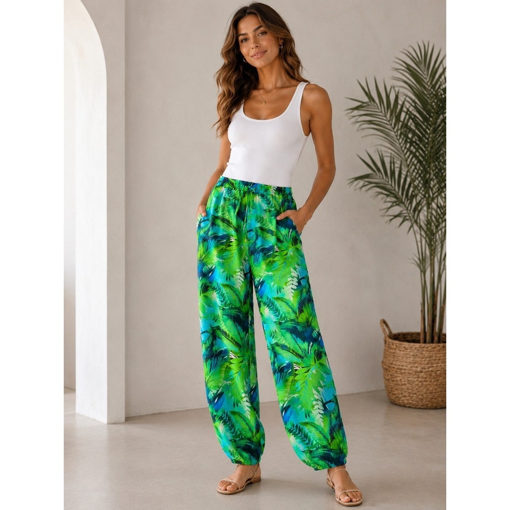 Lauren Ralph Lauren Palm‎ Tropical Print Vacation Core Pants Drawstring XL NWT